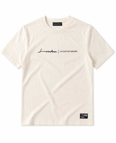 T-shirt męski z nadrukiem bawełniany kremowy Recea - 3175