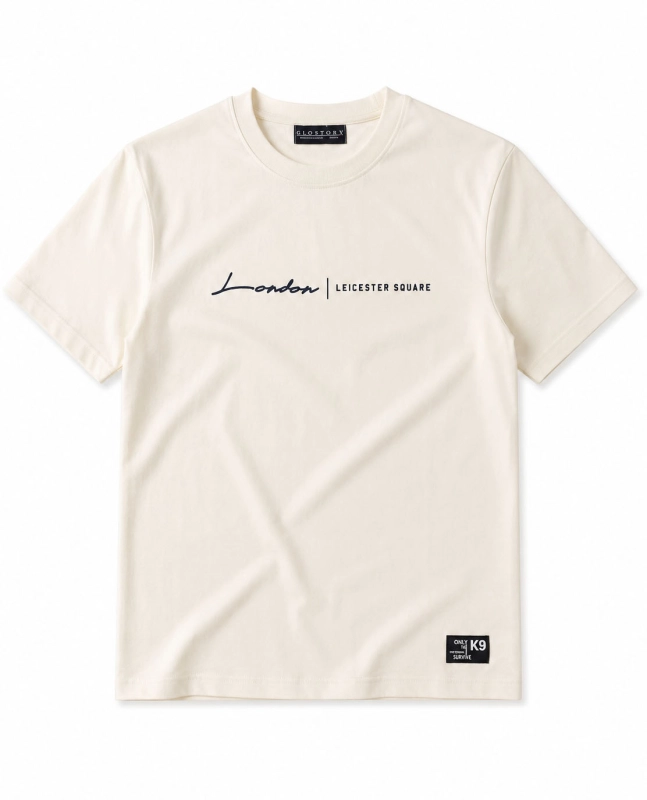 T-shirt męski z nadrukiem bawełniany kremowy Recea - 3175