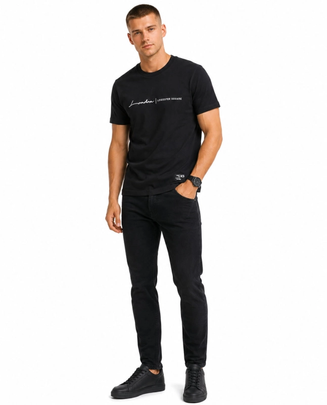 T-shirt męski z nadrukiem bawełniany czarny Recea-3176
