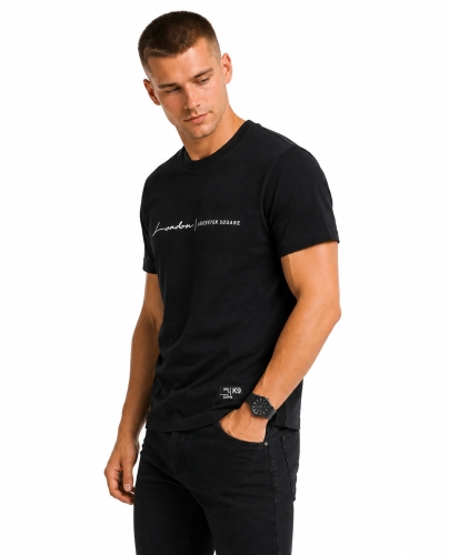 T-shirt męski z nadrukiem bawełniany czarny Recea-3176