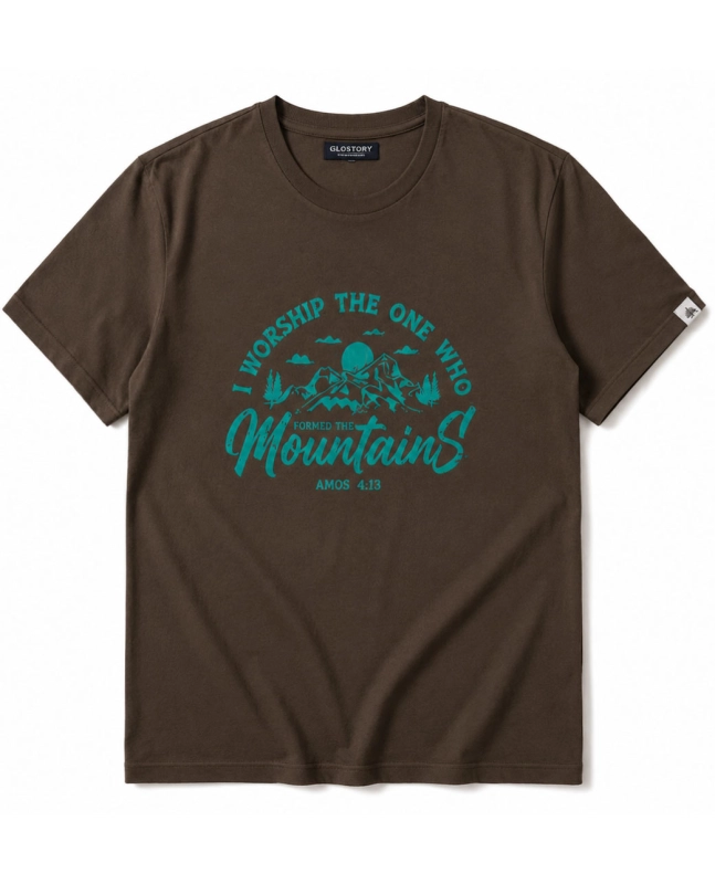 T-shirt męski z nadrukiem bawełniany brązowy Recea - 3177