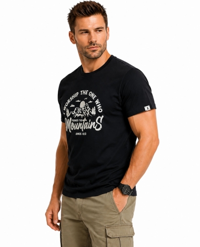T-shirt męski z nadrukiem bawełniany czarny Recea - 3178