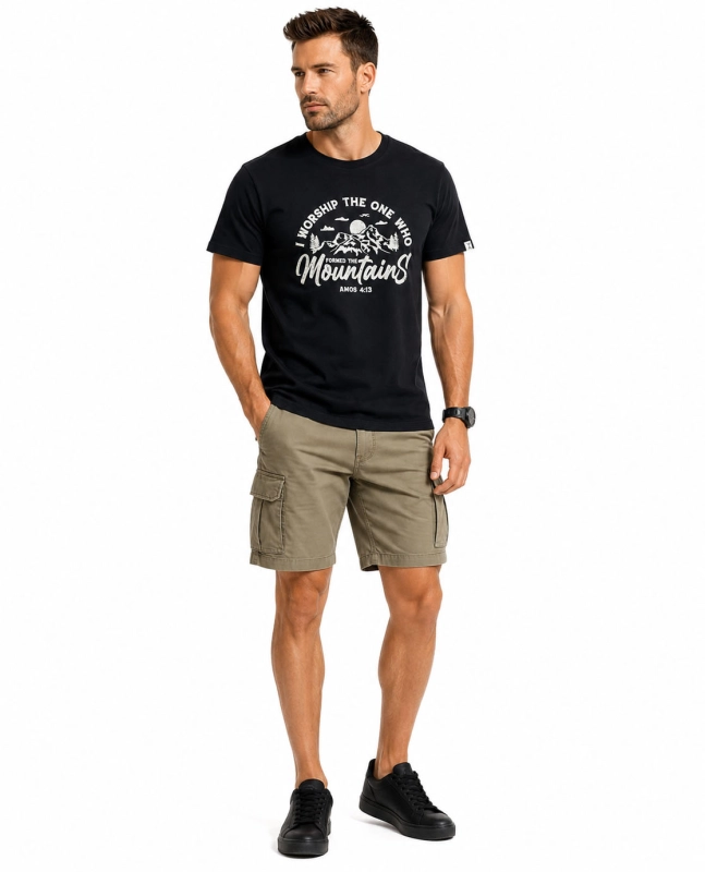 T-shirt męski z nadrukiem bawełniany czarny Recea - 3178