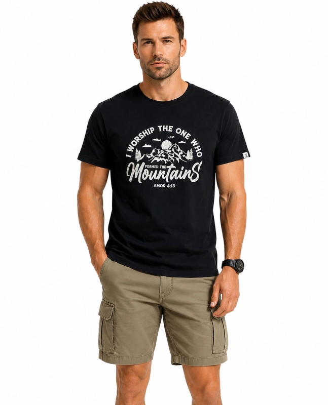 T-shirt męski z nadrukiem bawełniany czarny Recea - 3178