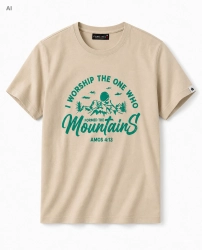 T-shirt męski z nadrukiem bawełniany beżowy Recea