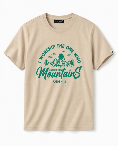 T-shirt męski z nadrukiem bawełniany beżowy Recea - 3179