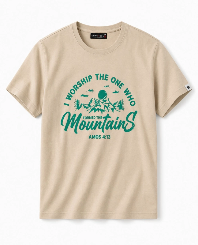 T-shirt męski z nadrukiem bawełniany beżowy Recea - 3179