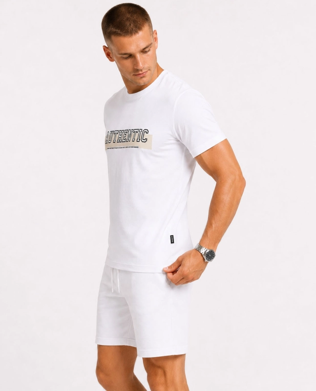 T-shirt męski z nadrukiem bawełniany biały Recea - 3180