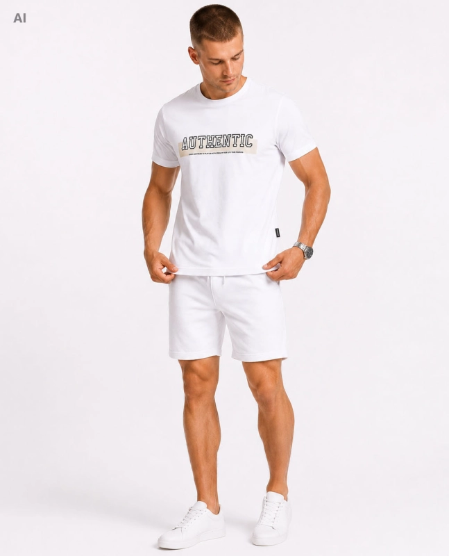 T-shirt męski z nadrukiem bawełniany biały Recea - 3180