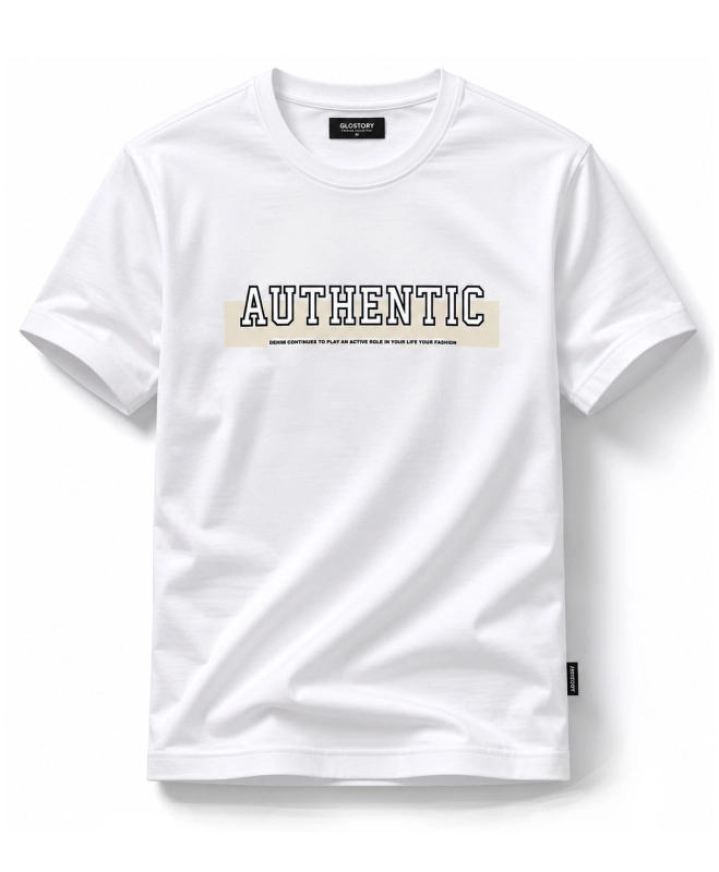 T-shirt męski z nadrukiem bawełniany biały Recea - 3180