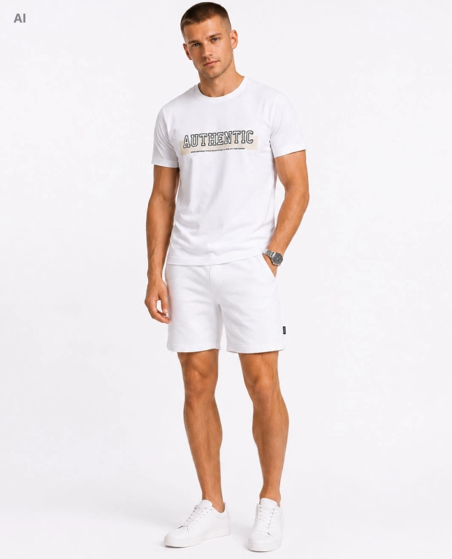 T-shirt męski z nadrukiem bawełniany biały Recea - 3180