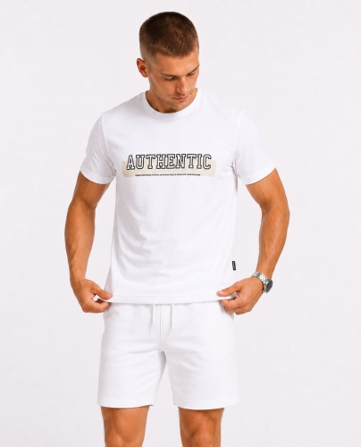 T-shirt męski z nadrukiem bawełniany biały Recea - 3180