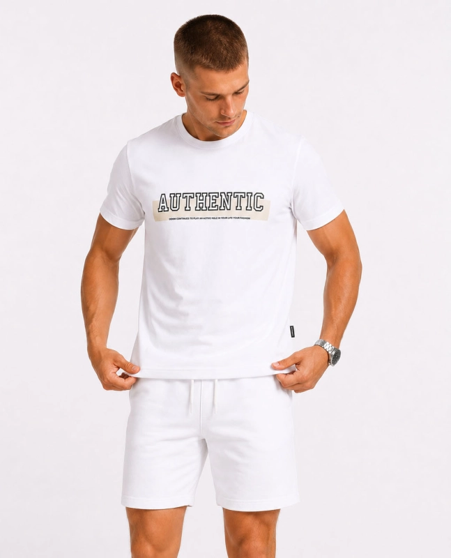 T-shirt męski z nadrukiem bawełniany biały Recea - 3180