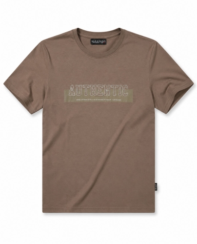 T-shirt męski z nadrukiem bawełniany brązowy Recea - 3182