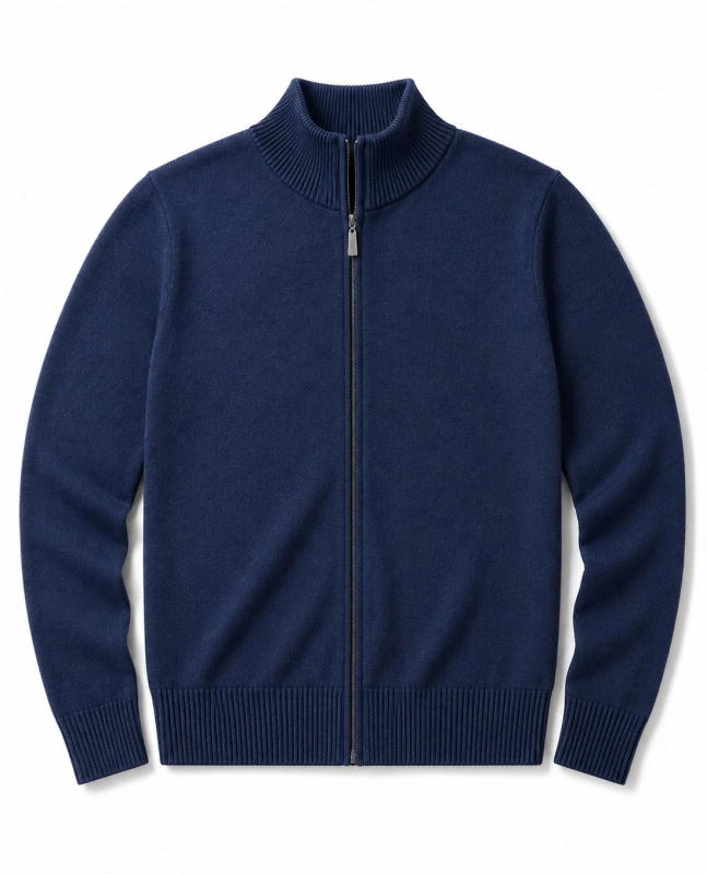 Rozpinany sweter męski z stójką niebieski Recea - 3199