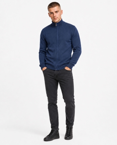 Rozpinany sweter męski z stójką niebieski Recea - 3199