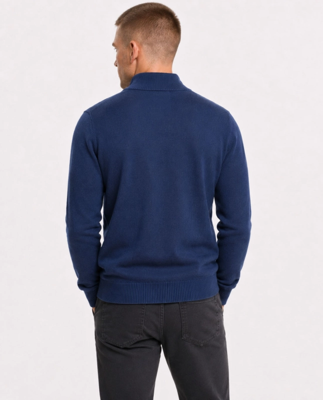 Rozpinany sweter męski z stójką niebieski Recea - 3199