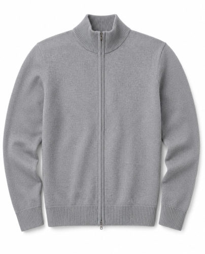 Rozpinany sweter męski z stójką szary Recea - 3201