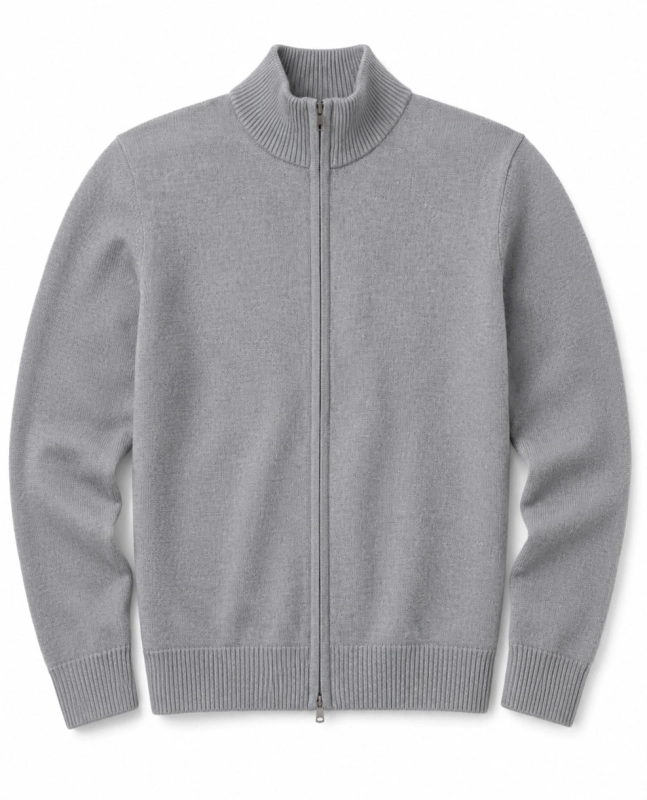 Rozpinany sweter męski z stójką szary Recea - 3201