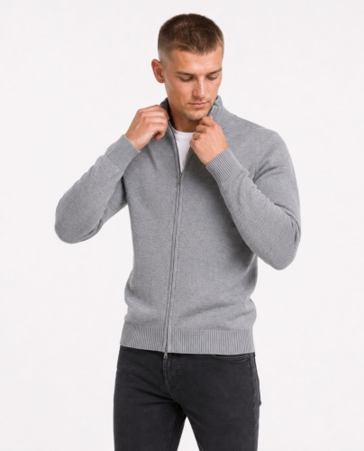 Rozpinany sweter męski z stójką szary Recea - 3201