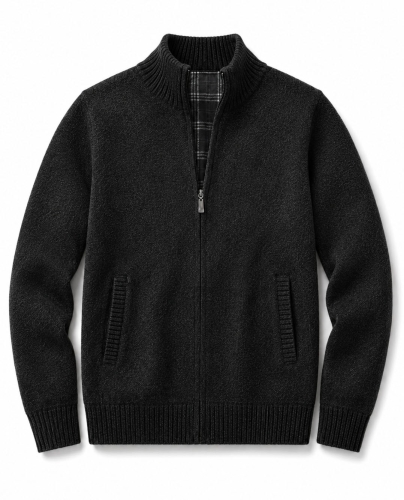 Rozpinany ciepły sweter męski czarny Recea - 3203