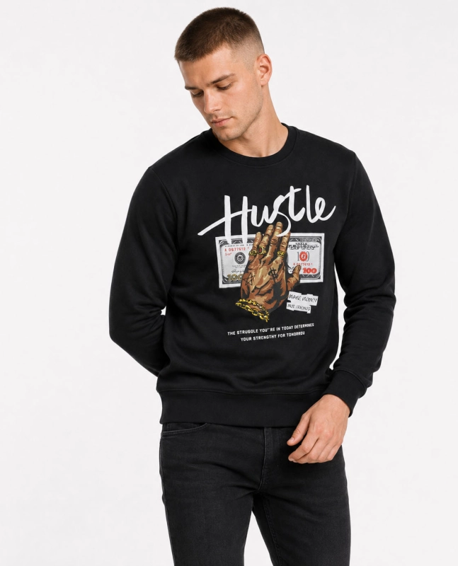 Bluza męska bez kaptura z nadrukiem czarna Recea - 3206