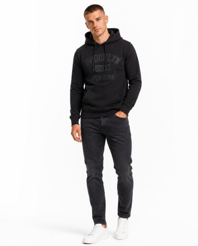 Bluza męska kangurka z nadrukiem czarna Recea - 3207