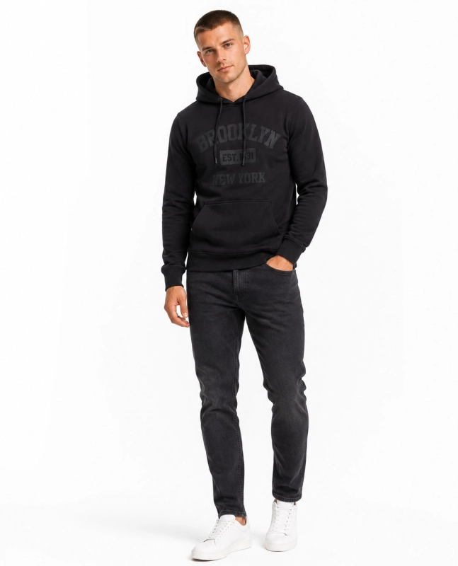 Bluza męska kangurka z nadrukiem czarna Recea - 3207