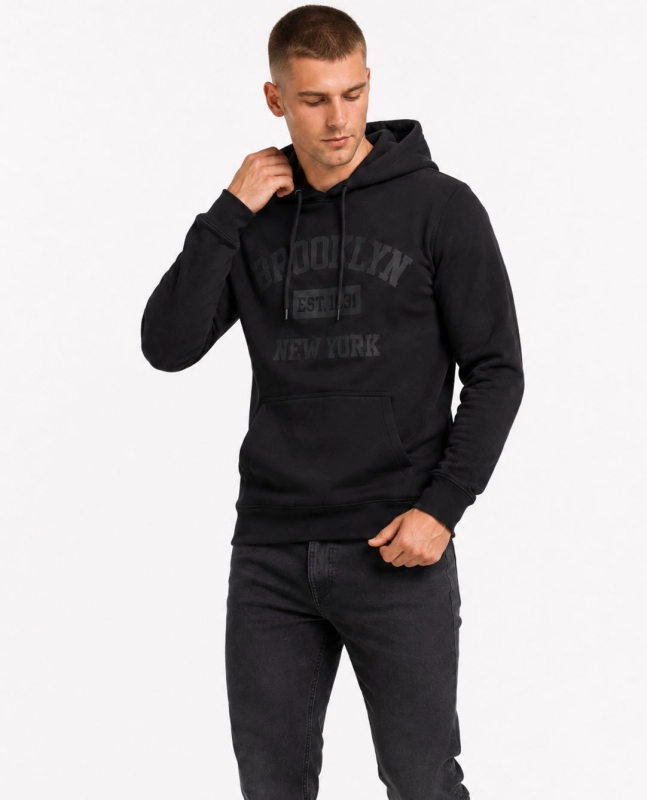 Bluza męska kangurka z nadrukiem czarna Recea - 3207
