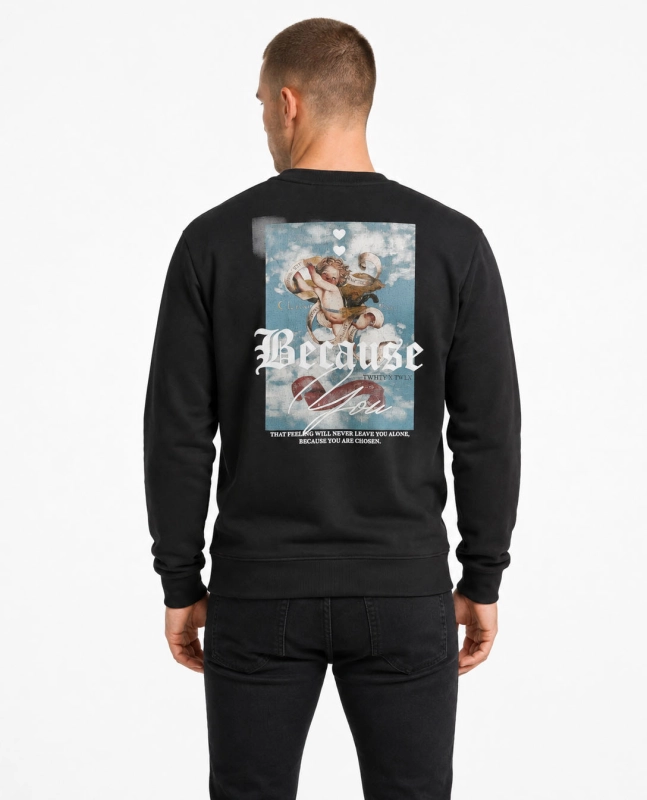 Bluza męska bez kaptura z nadrukiem na plecach czarna Recea - 3213