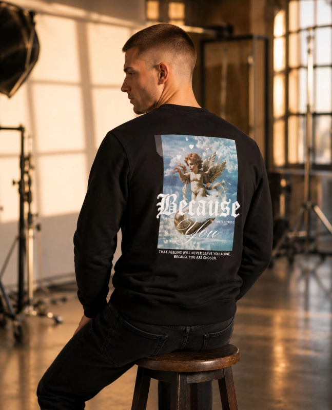 Bluza męska bez kaptura z nadrukiem na plecach czarna Recea - 3213