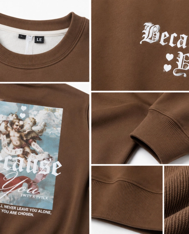 Bluza męska bez kaptura z nadrukiem na plecach brązowa Recea - 3214