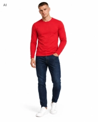 Koszulka męska longsleeve gładki czerwony Recea