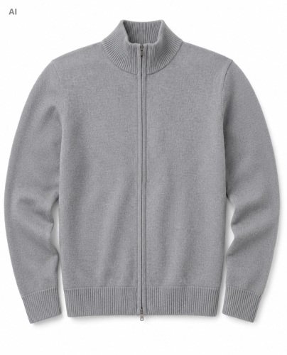 Rozpinany sweter męski z stójką szary Recea - 3201